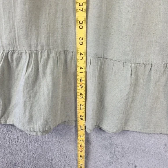 Womens Dress Medium Green Milkmaid Linen Boho Tiered Midi Babydoll Cottagecore - Picture 4 of 8